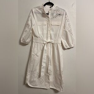 White House Black Market White Poplin Shirt Dress w/ cutout Size 10 New with tag